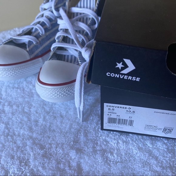 ✨NEW✨ Converse All Stars Mix-Match Blue Stripes High Top Sneakers - Picture 10 of 10